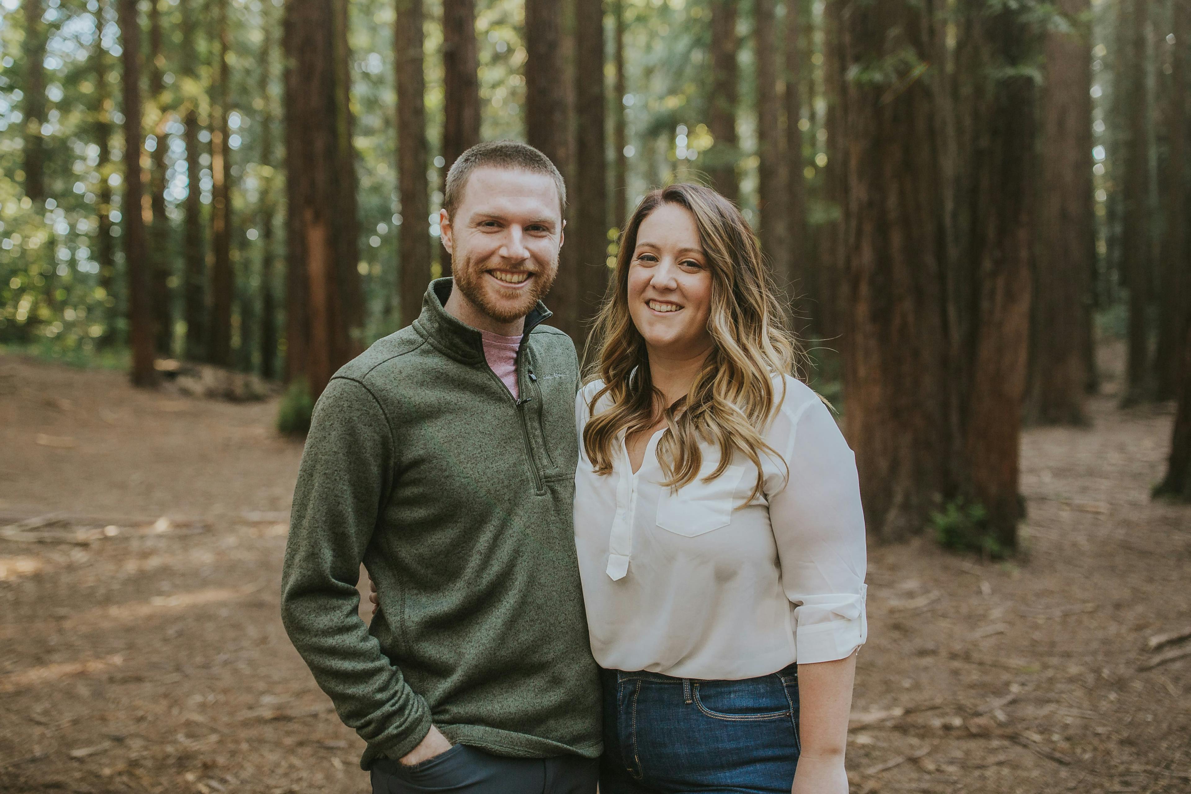 Portrait of Glen and Heather in a redwoods forest